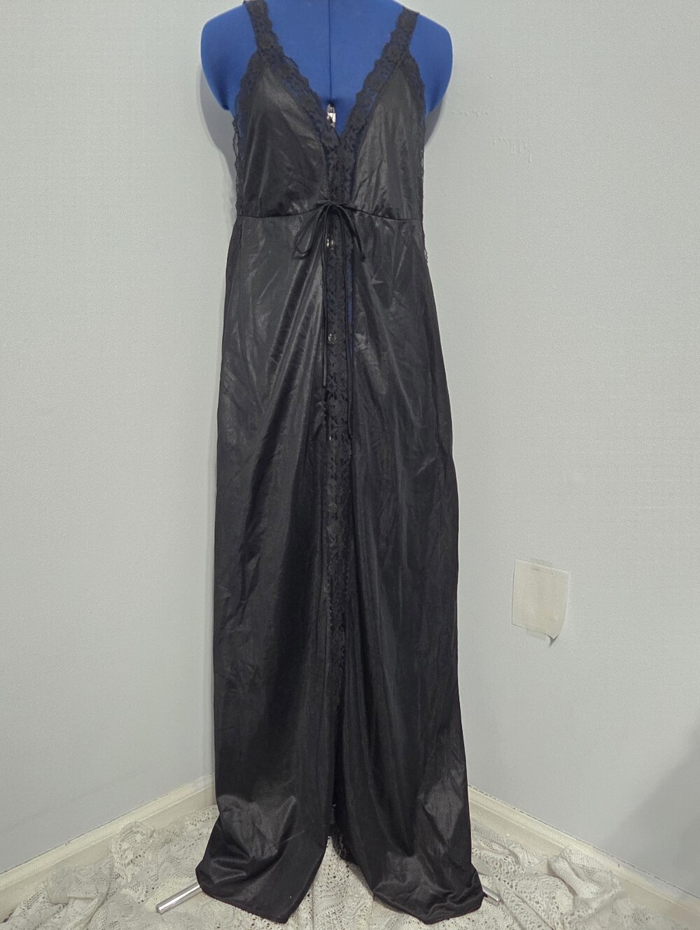 Vintage Black Lace Cutout Maxi Slip Dress